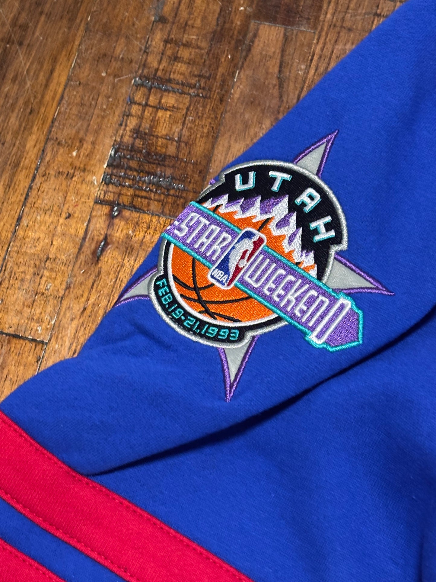 Mitchell & Ness NBA Retro Hardwood Classic HWC 1993 All Star Game Star Utah Long Sleeve Sweat Shirt Sweater Red Blue Men’s Large L New NWOT