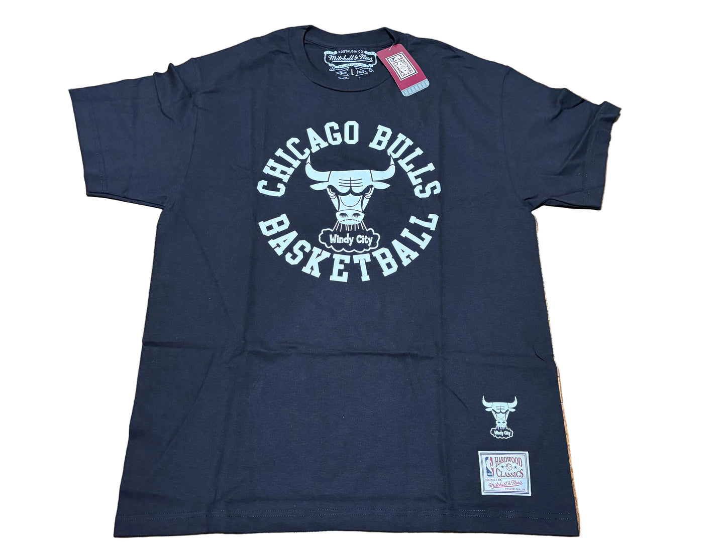 Chicago Bulls Mitchell & Ness NBA Retro Hardwood Classic HWC Windy City Short Sleeve T Shirt Black White Mens Large L New NWT