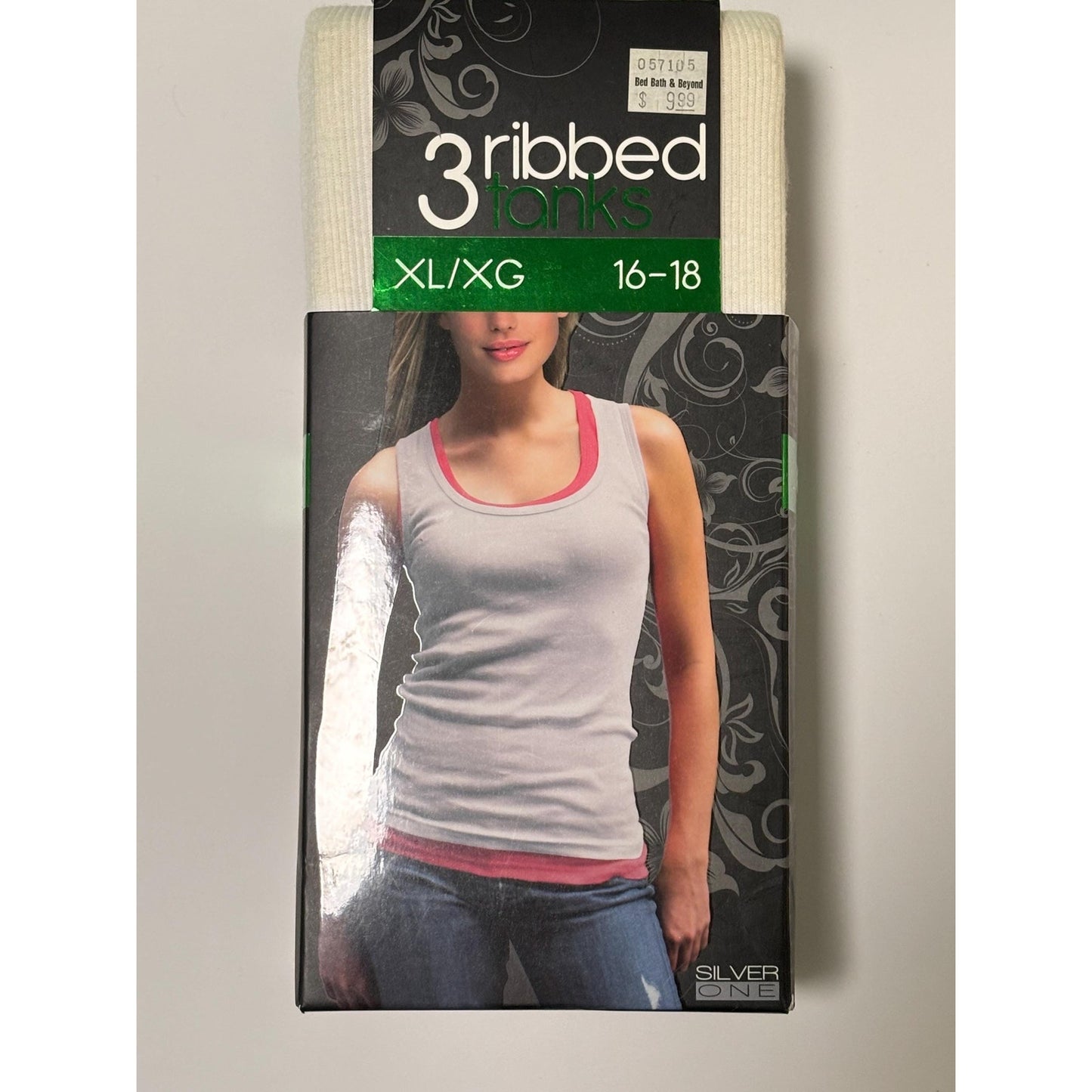 Silver One Set of 3 Ribbed Tanks XL 16-18 White Grey Black NWT