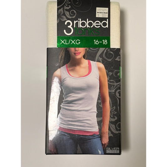 Silver One Set of 3 Ribbed Tanks XL 16-18 White Grey Black NWT