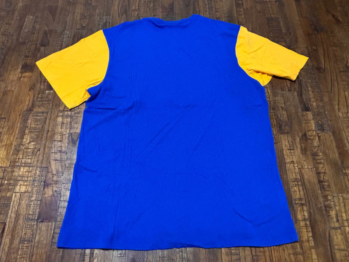 Saint Louis Los Angeles Rams Mitchell & Ness NFL Football Throwback Big Face Logo Team Origins Short Sleeve Pullover Shirt T-Shirt Gold Yellow Blue Men’s Large L New NWOT