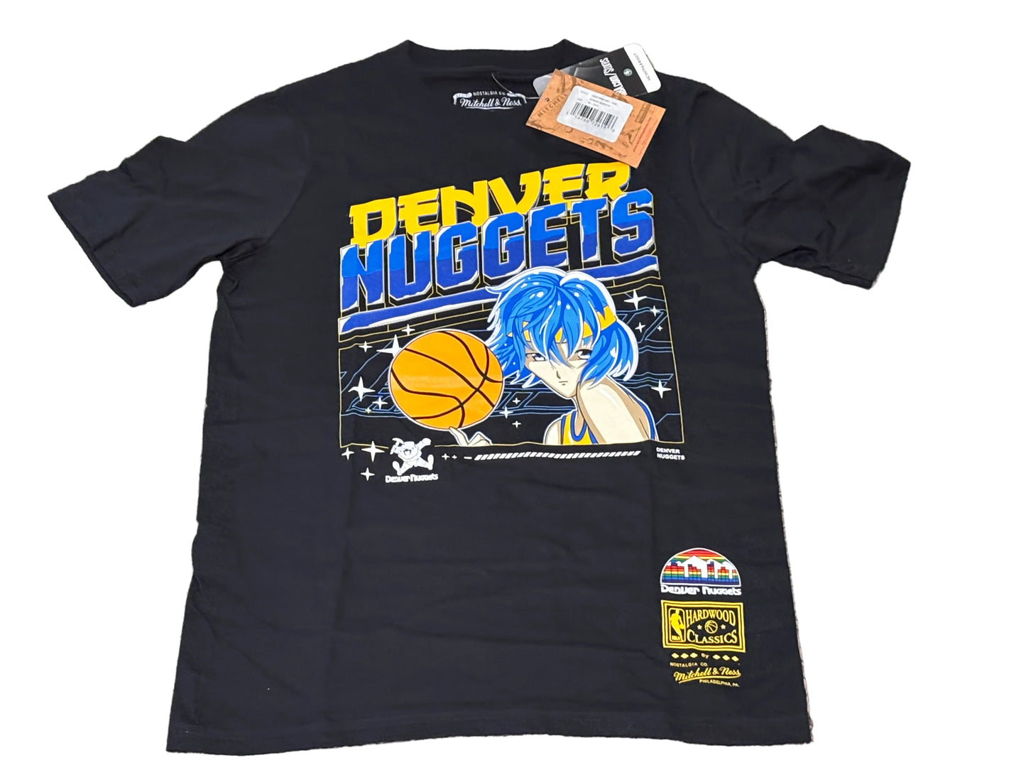 Denver Nuggets Mitchell & Ness NBA HWC Hardwood Classic Black Shirt Anime Character Art Youth Kids Medium M 10-12 NWT New
