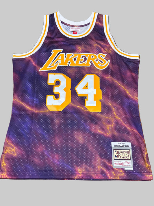 Shaq Shaquille O’Neal Los Angeles LA Lakers Mitchell & Ness NBA Retro HWC Hardwood Classic Swingman 1996-97 Shirt Jersey Lightning Purple Gold Men’s Large L New NWOT