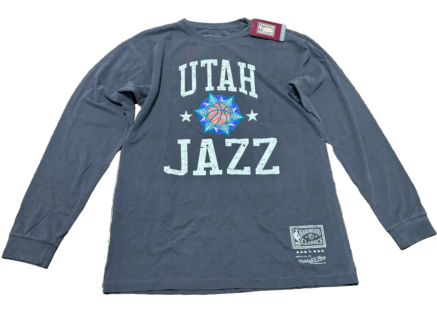 Utah Jazz Mitchell & Ness NBA Retro Hardwood Classic HWC Washed Long Sleeve Shirt Women’s Gray Charcoal Medium M New NWT