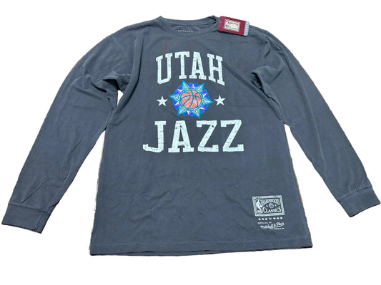 Utah Jazz Mitchell & Ness NBA Retro Hardwood Classic HWC Washed Long Sleeve Shirt Women’s Gray Charcoal Medium M New NWT