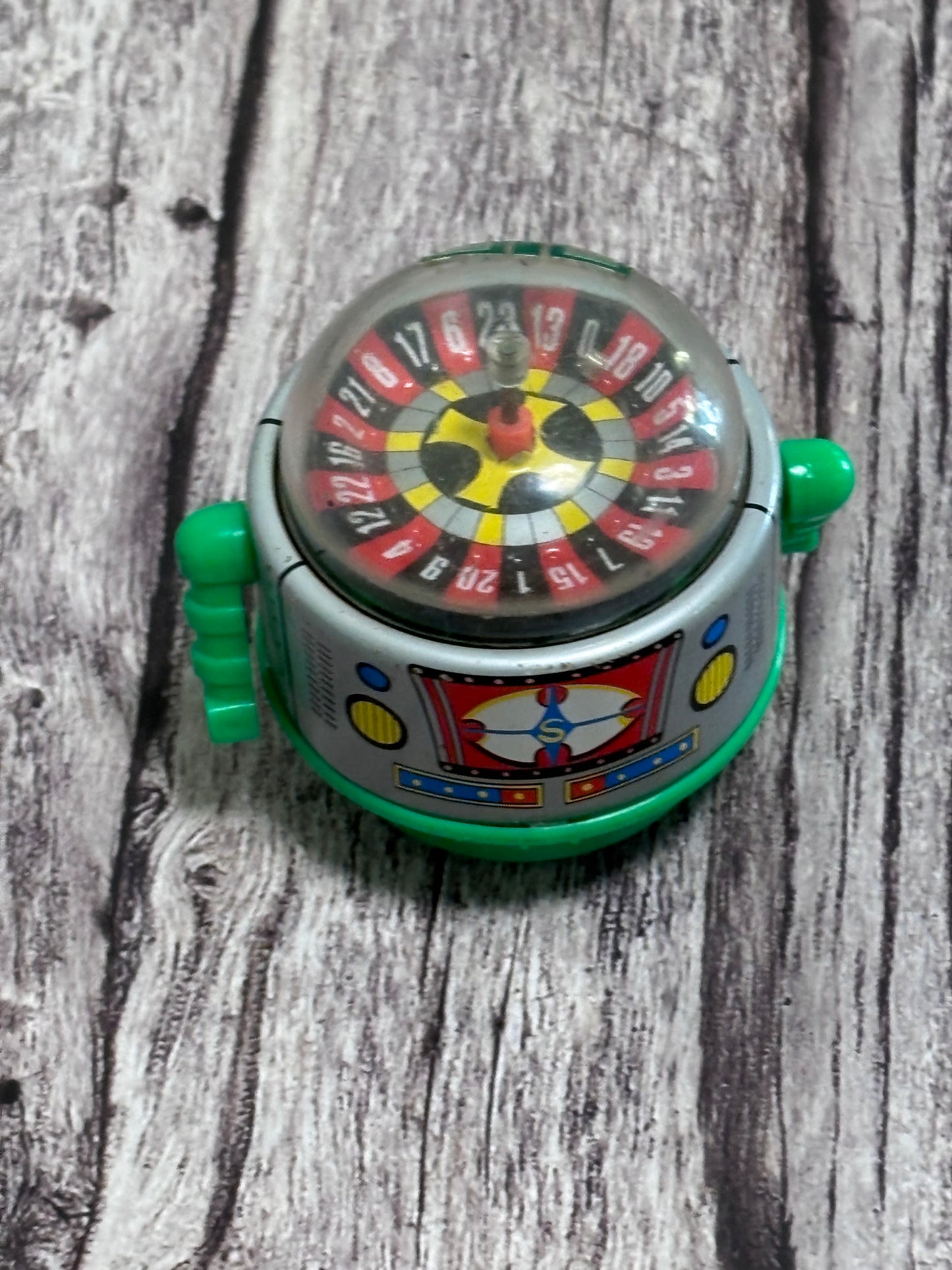 Vintage Roulette Wheel Headed Robot Toy Tinplate Friction Rare from Japan