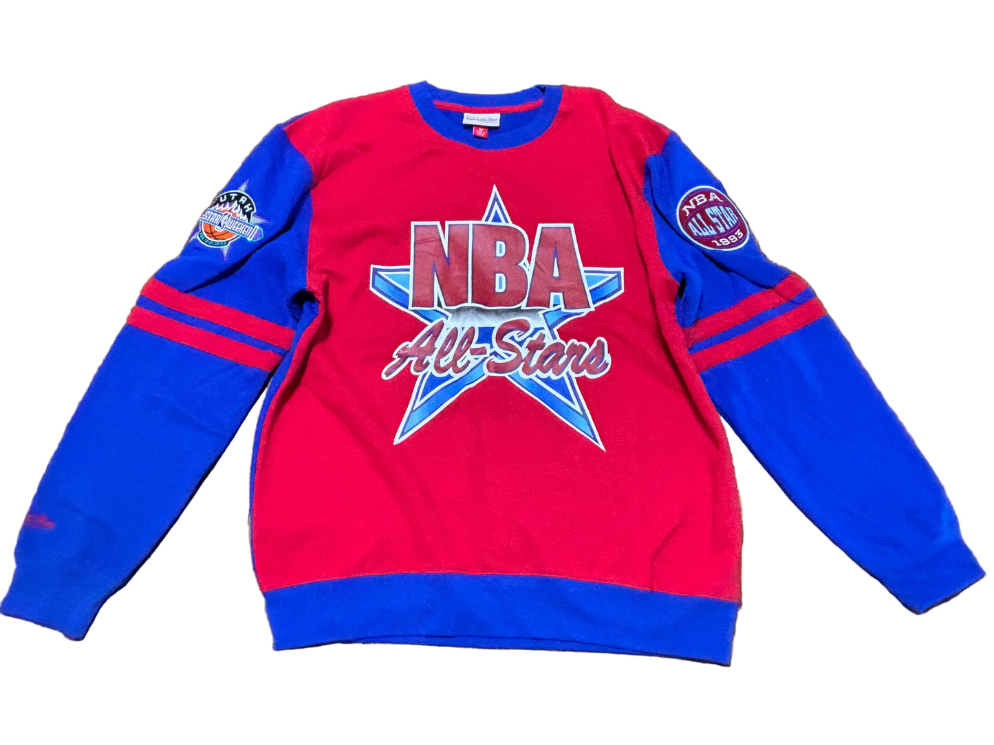 Mitchell & Ness NBA Retro Hardwood Classic HWC 1993 All Star Game Star Utah Long Sleeve Sweat Shirt Sweater Red Blue Men’s Large L New NWOT