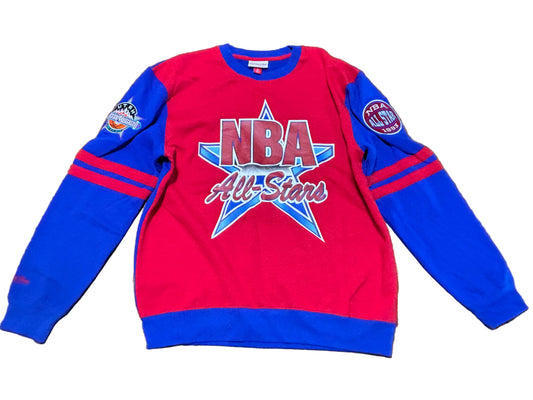 Mitchell & Ness NBA Retro Hardwood Classic HWC 1993 All Star Game Star Utah Long Sleeve Sweat Shirt Sweater Red Blue Men’s Large L New NWOT