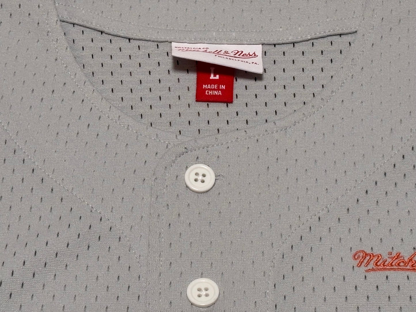 Mitchell & Ness Branded Mesh Short Sleeve Baseball Jersey Shirt Gray Cream Men’s Large L New NWOT
