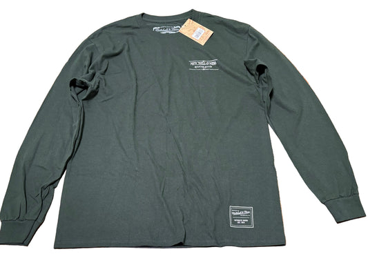 Mitchell & Ness Branded Sports Heavyweight Logo Graphic Long Sleeve Golf Tennis Tee T Shirt Dark Green White Men’s Large L New NWT