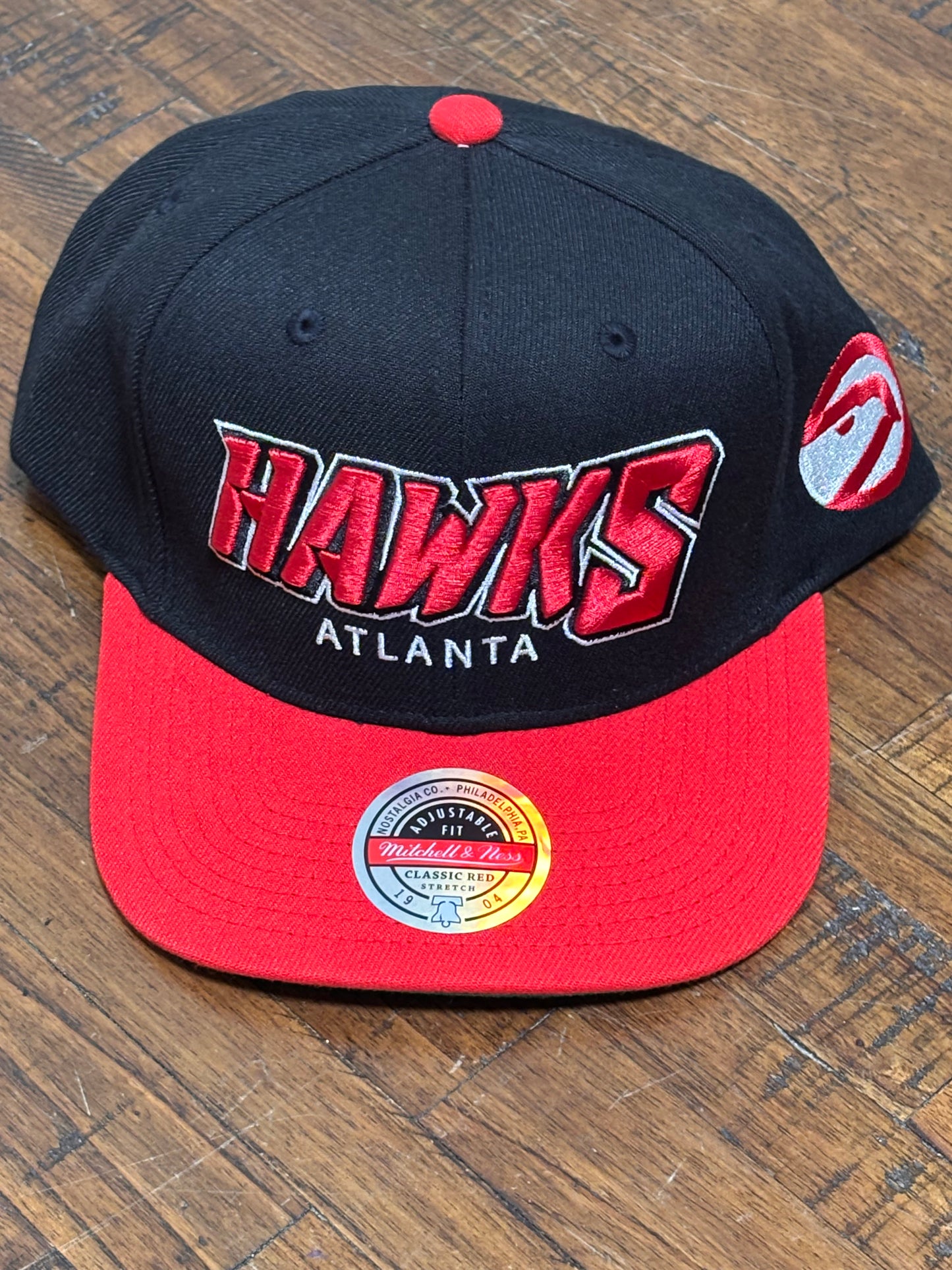 Atlanta Hawks Mitchell & Ness NBA Basketball HWC Hardwood Classics Shredder Stretch Fit Flex Fitted Hat Cap Red Black New NWT