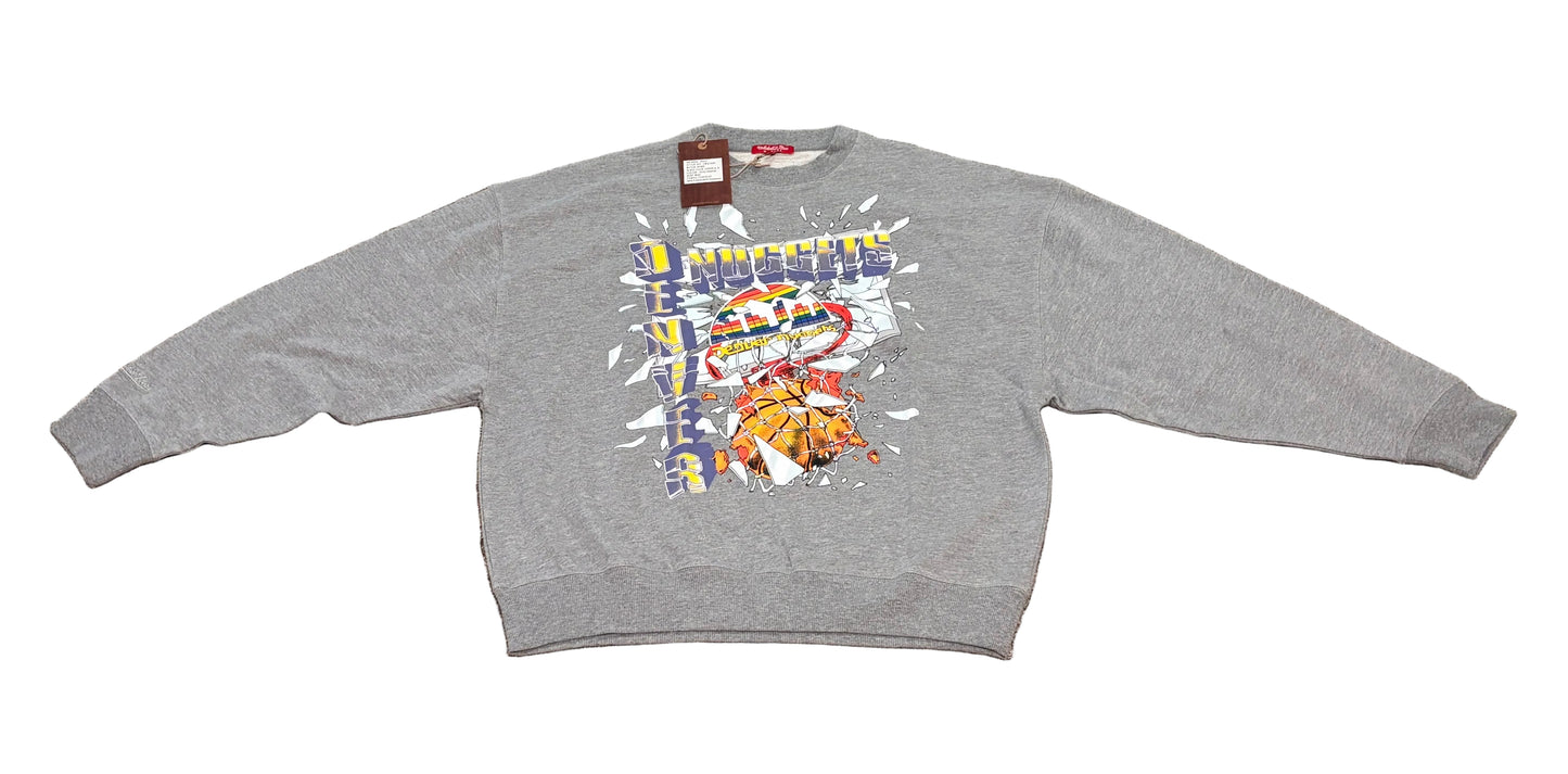 Denver Nuggets Mitchell & Ness Gray Big Face Rim Glass Breaking Hardwood Classic Hoodie Womens Medium M New NWT