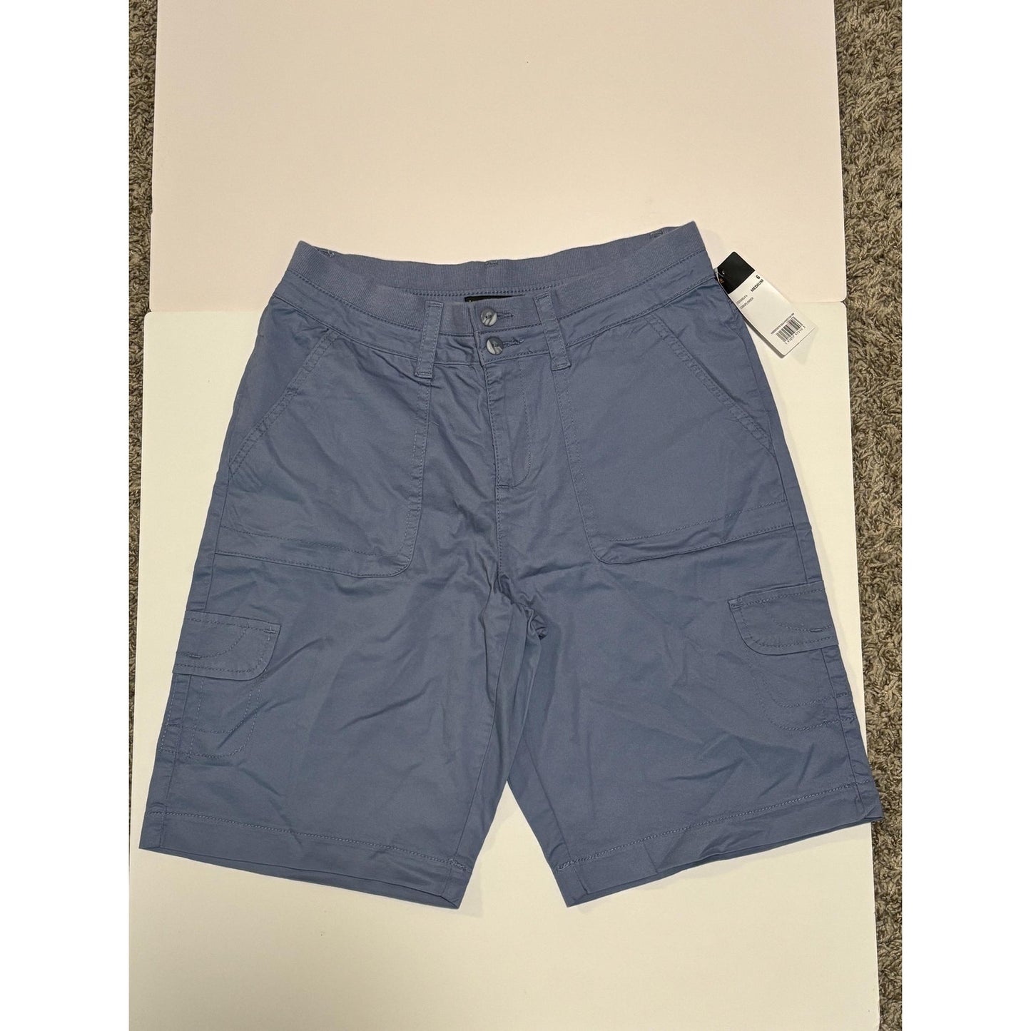 Lee Women Relaxed Fit Avey Knit Waist Cargo Bermuda Short Cornflower 6 NWT