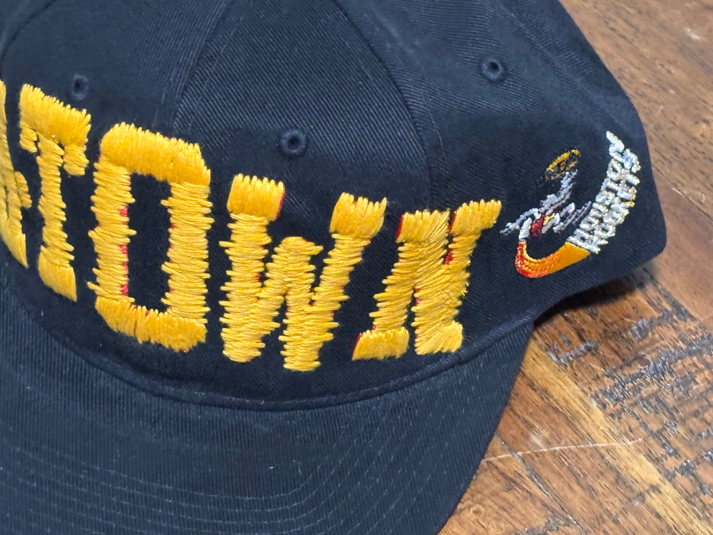 Houston Rockets Mitchell & Ness NBA Basketball HWC Hardwood Classics H Town For Real Deadstock Adjustable Snap Back Hat Cap Black Gold New NWT