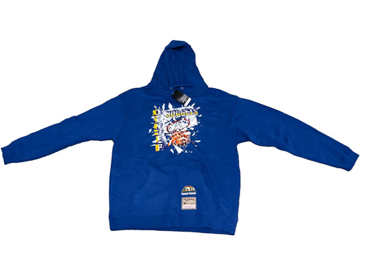 Denver Nuggets Mitchell & Ness Blue Big Face Rim Glass Breaking Hardwood Classic Hoodie Mens Large L New NWT