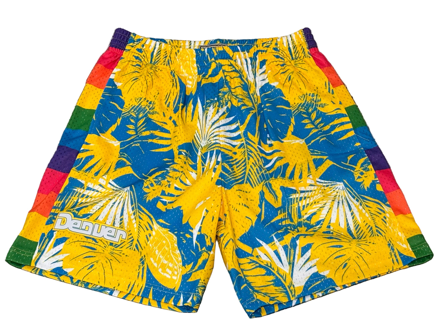Denver Nuggets Mitchell & Ness Tropical Floral NBA HWC 1991-92 Hardwood Classic Swingman Blue Yellow Shorts Men’s L Large NWOT New