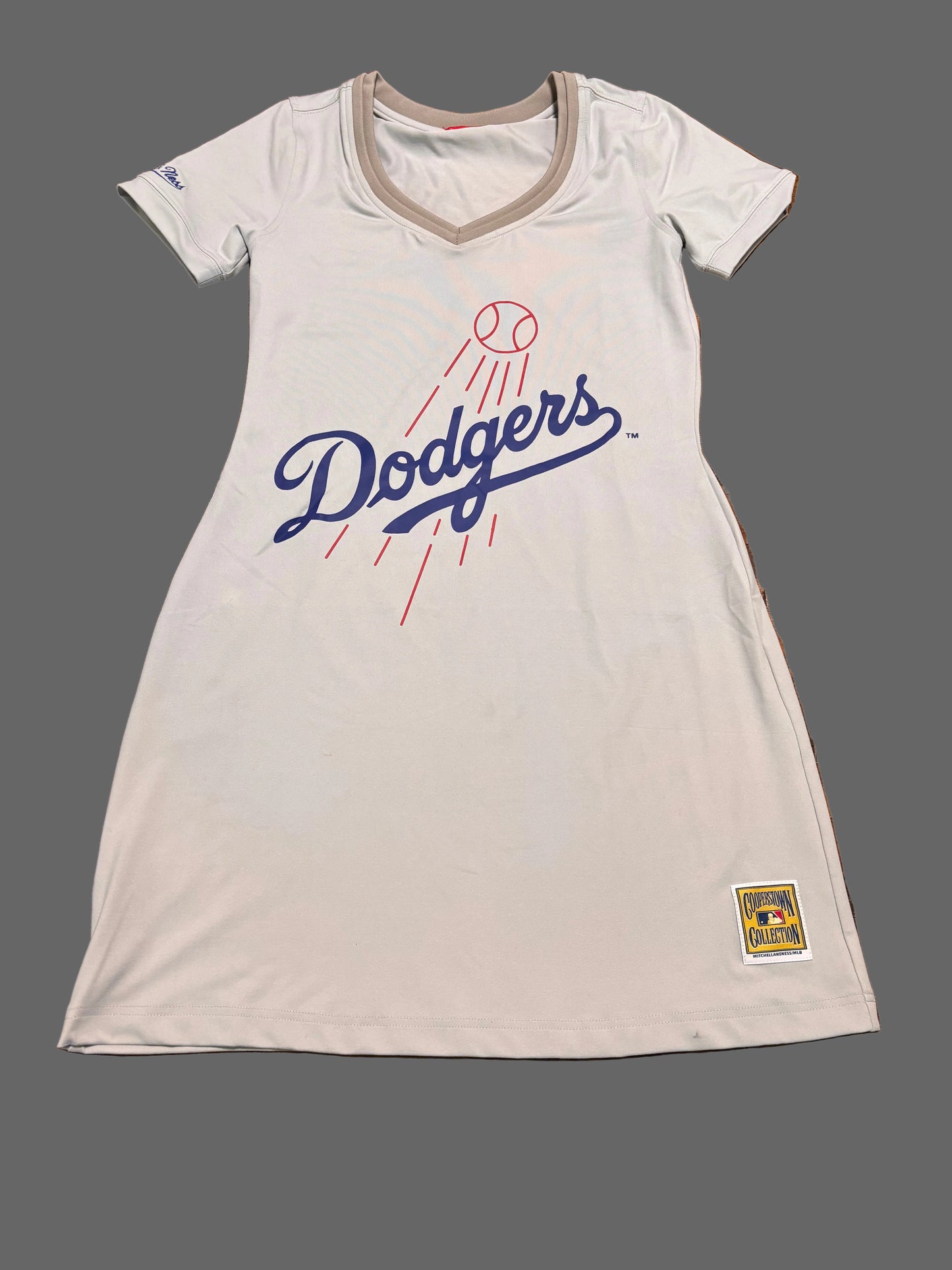 Los Angeles LA Dodgers Mitchell & Ness MLB Baseball Cooperstown Collection Big Face Team Logo Short Sleeve Jersey Dress  White Cream Blue Women’s Medium M New NWOT