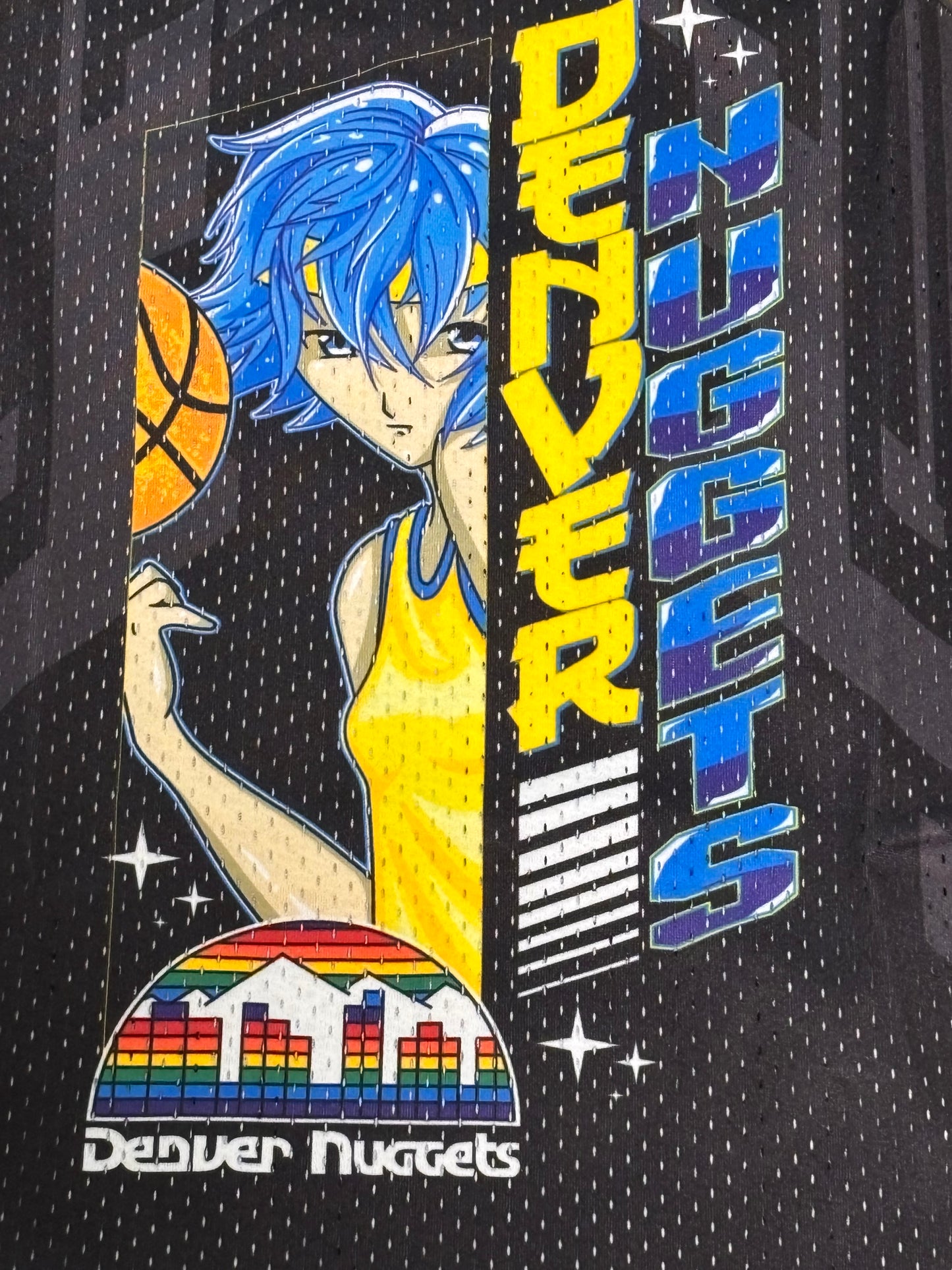 Denver Nuggets Mitchell & Ness NBA HWC Hardwood Classic Black Jersey Anime Character Art Womens Medium M NWOT New