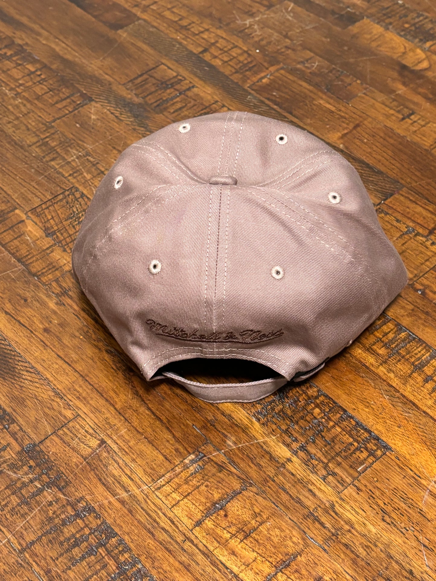 Mitchell & Ness Branded Vintage Script Terra Brown Beige Strapback Adjustable Dad Hat Fit Cap New
