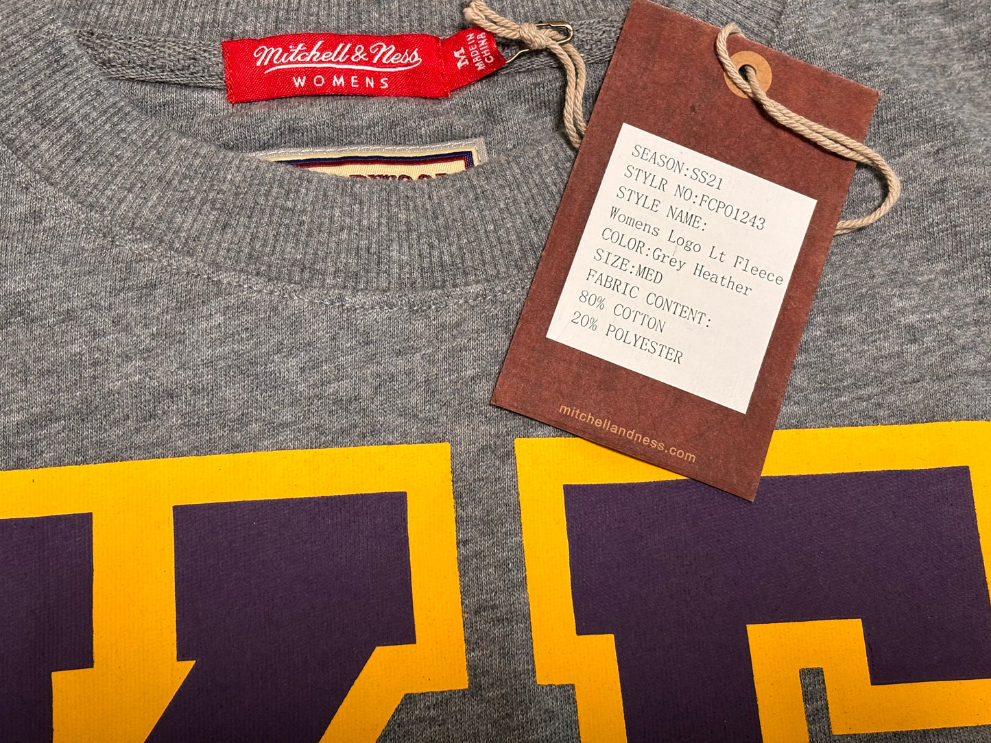 Los Angeles LA Lakers Mitchell & Ness NBA Retro Logo Pullover Sweatshirt Crewneck Heather Gray Women’s Medium M New NWT