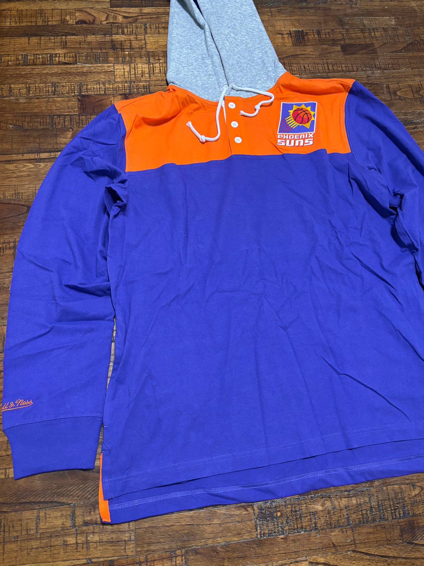 Phoenix Suns Mitchell & Ness NBA Retro Hardwood Classic HWC Split 1/4 Snap Lightweight Pullover Hoodie Shirt Orange Purple Gray Mens L Large New NWOT
