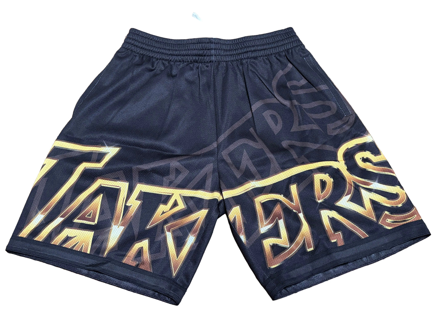 Los Angeles LA Lakers Mitchell & Ness NBA Retro Big Face 4.0 Shorts Black Gold Men’s Large L New NWOT
