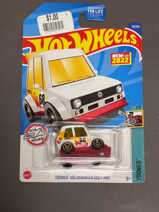 Hot Wheels Volkswagen Golf MK1 Tooned 1:64 White Red Yellow Diecast Car 2022