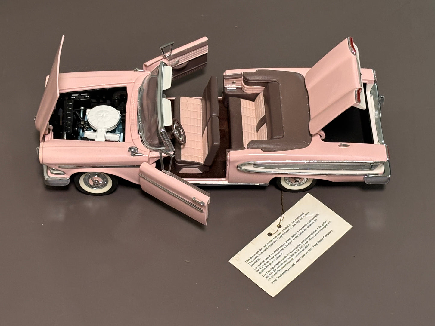1958 Pink Edsel Citation Convertible Franklin Mint 1:24 Scale Diecast Model 1987