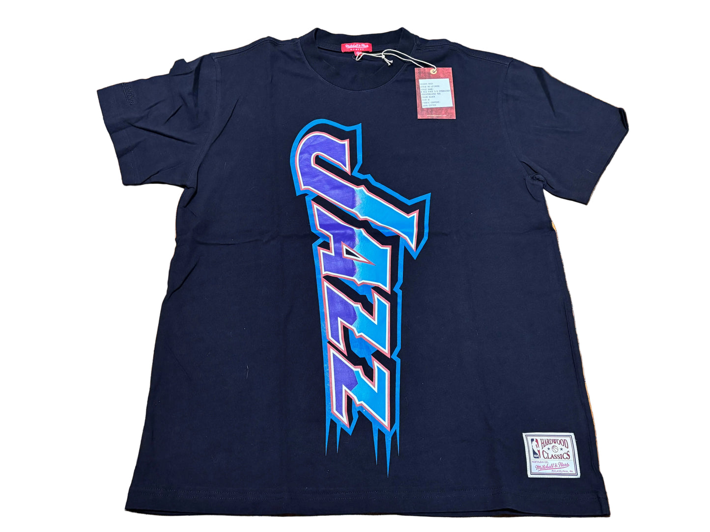 Utah Jazz Mitchell & Ness NBA Retro Hardwood Classic HWC Big Face 3.0 Oversized Short Sleeve T Shirt Women’s Black Blue Medium M New NWT