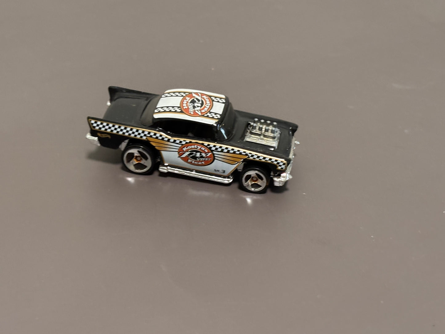1976 Hot Wheels 1/64 Diecast Black ’57 Chevy Kostya’s Fleet Taxi #3 Malaysia