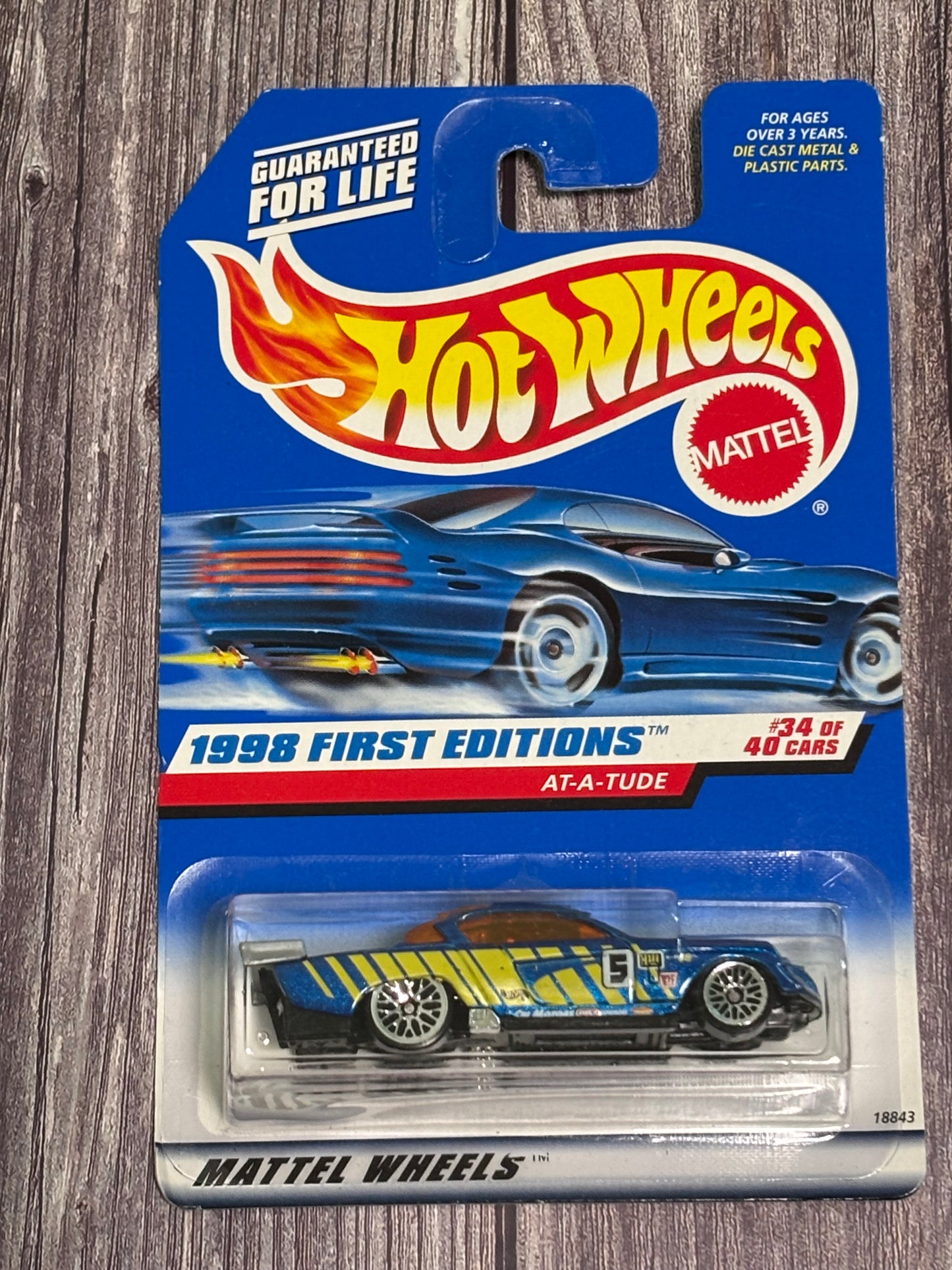 Hot Wheels  AT-A-TUDE Blue 667 1998 First Editions 34/40 1:64 Chrome Lace Wheels