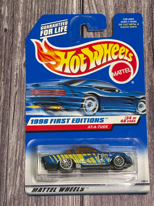 Hot Wheels  AT-A-TUDE Blue 667 1998 First Editions 34/40 1:64 Chrome Lace Wheels