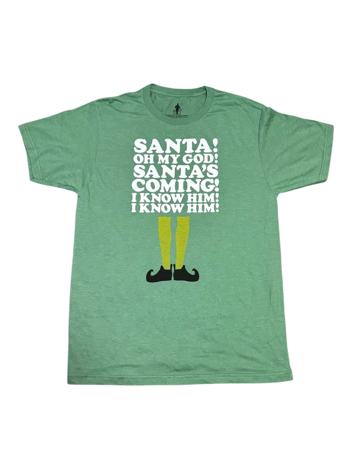 Elf Will Farrell Santa's Coming Ripple Junction T-Shirt Men's Green Short Sleeve Christmas