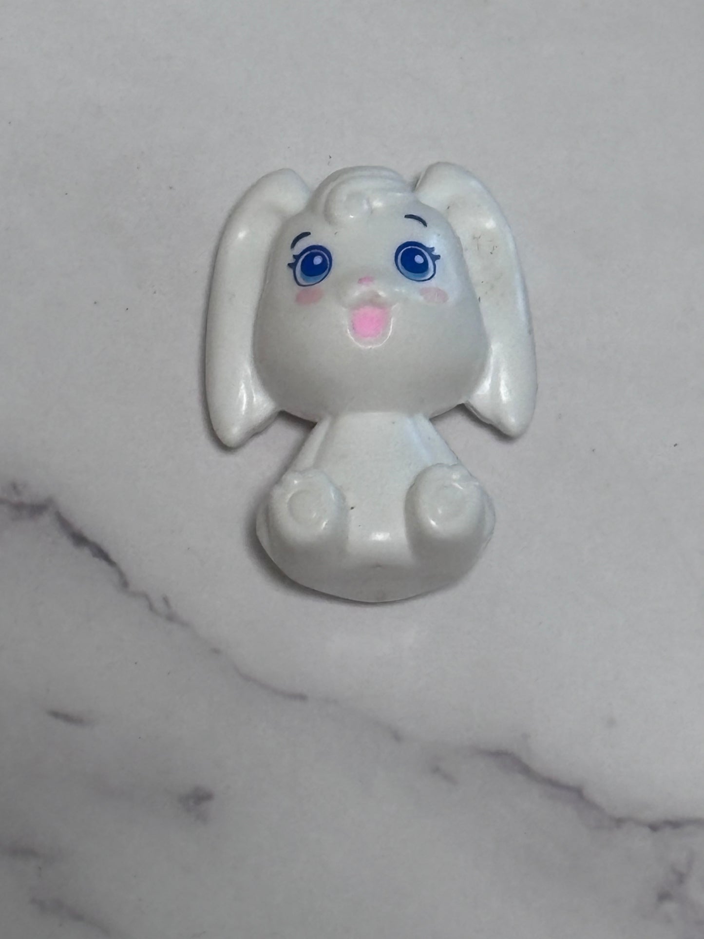 White Bunny Rabbit Sitting Doll Figure Blue Eyes Barbie Dollhouse 1.5”