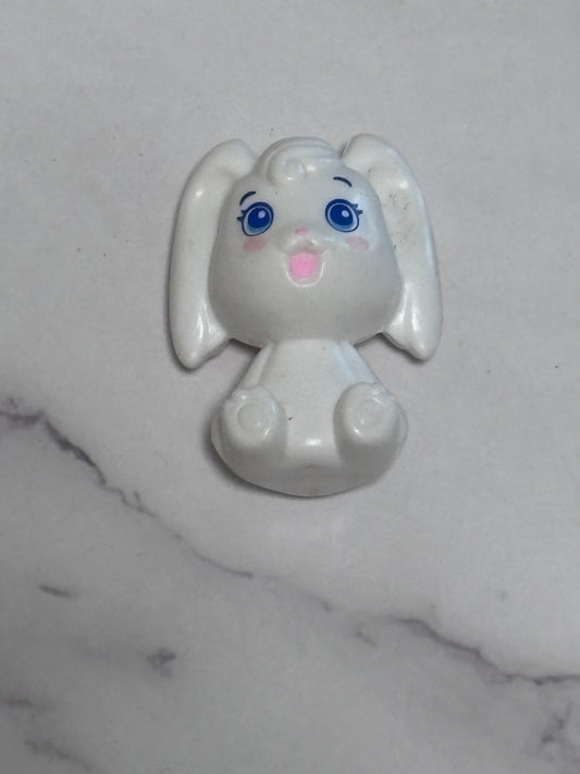 White Bunny Rabbit Sitting Doll Figure Blue Eyes Barbie Dollhouse 1.5”