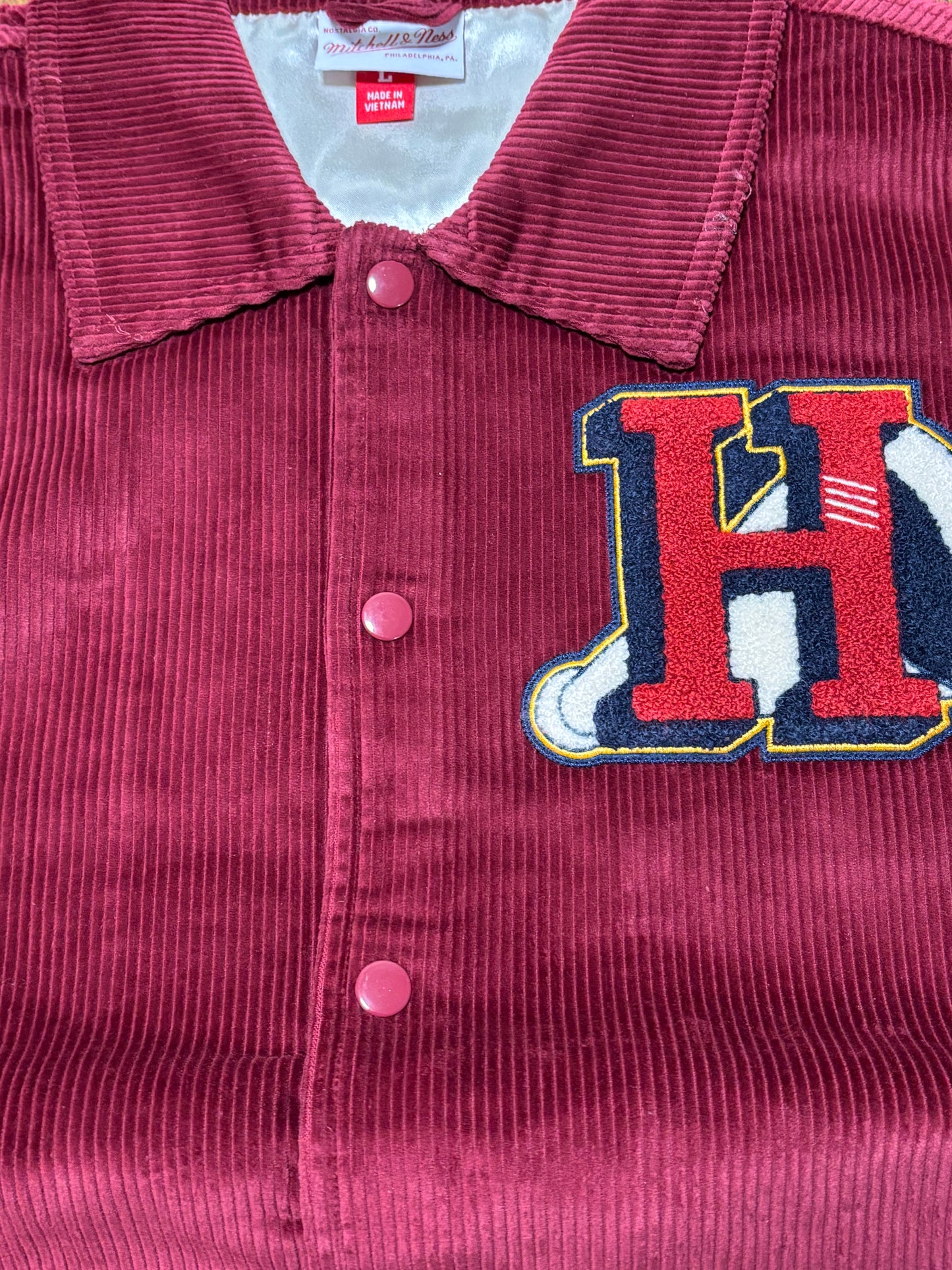 Houston Rockets Mitchell & Ness NBA Retro Hardwood Classic HWC Collegiate Coach’s Long Sleeve Full Button Snap Corduroy Jacket Red Men’s Large L New NWOT