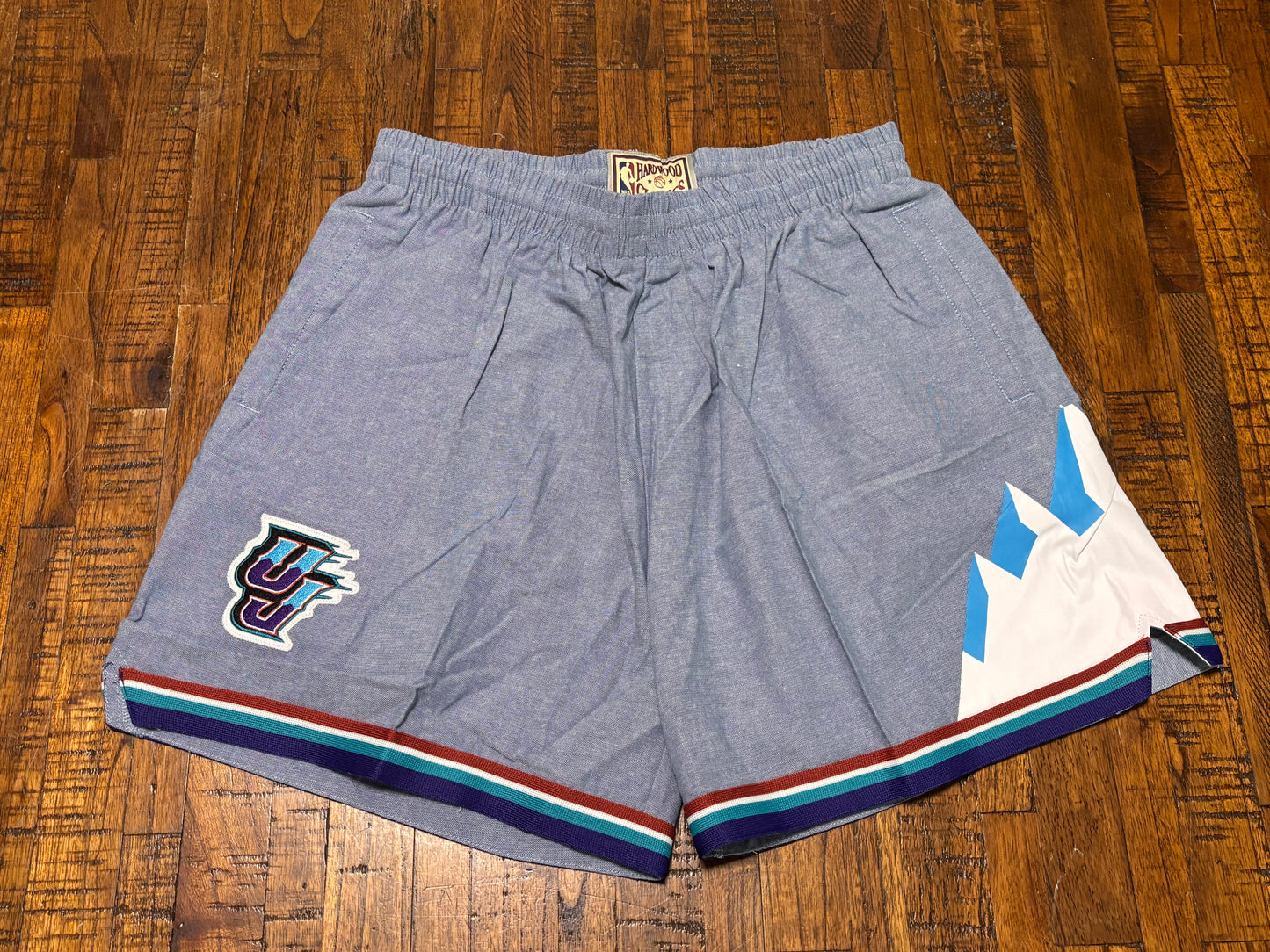 Utah Jazz Mitchell & Ness NBA Retro Hardwood Classic HWC Swingman Denim Proto Shorts Women’s Blue Medium M New NWOT