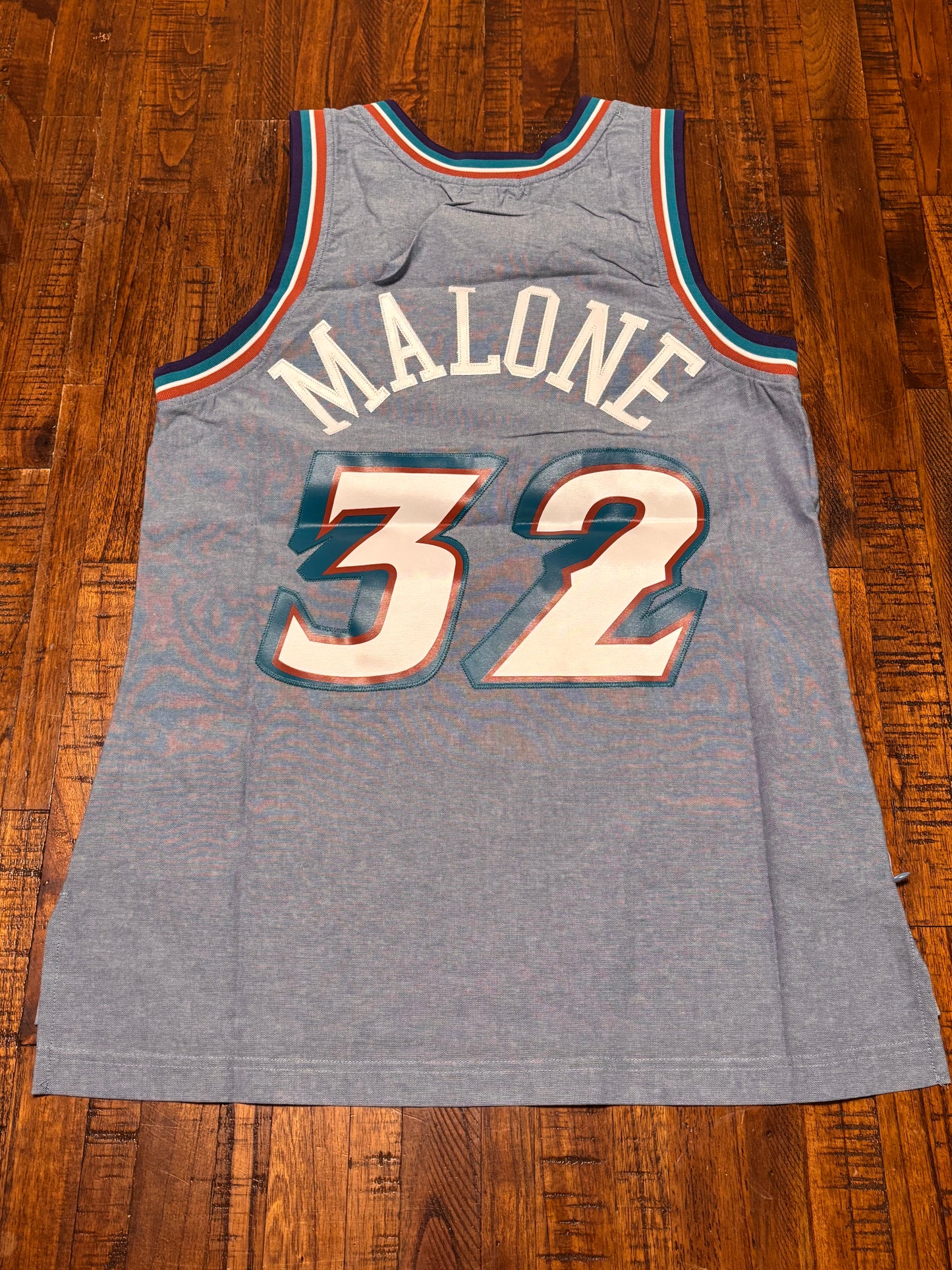 Karl Malone Utah Jazz Mitchell & Ness NBA Retro Hardwood Classic HWC Swingman Denim Proto Jersey Shirt Women’s Blue Medium M New NWOT