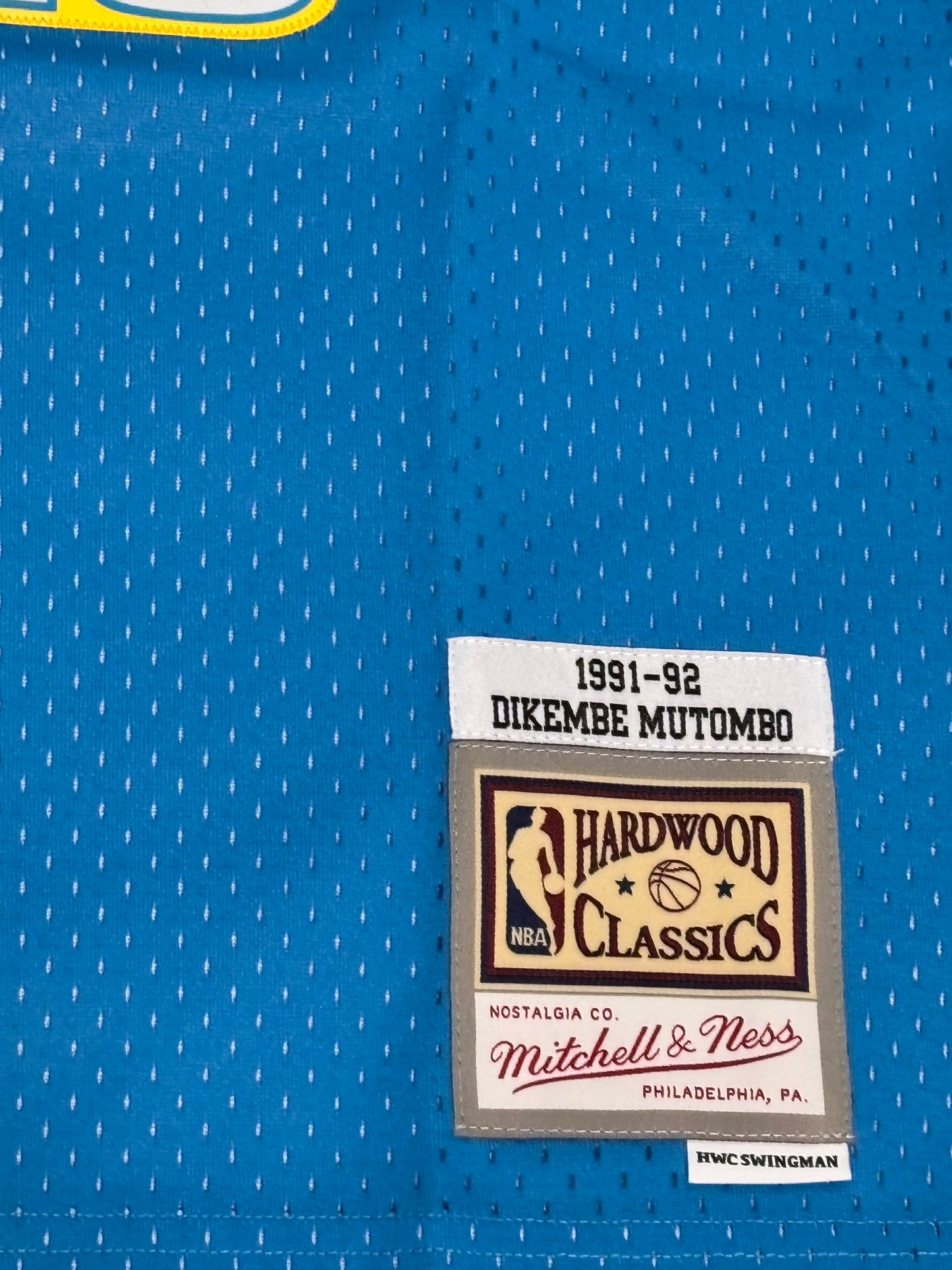 Denver Nuggets #55 Mitchell & Ness NBA Dikembe Mutombo Rainbow Tropical HWC 1991-92 Hardwood Classic Swingman Blue Jersey Men’s L Large NWOT New