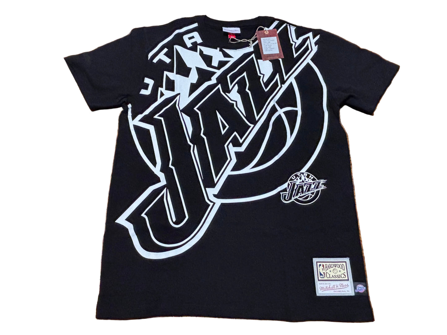 Utah Jazz Mitchell & Ness NBA Retro Hardwood Classic HWC Big Face 3.0 Short Sleeve Tee Shirt Black White Mens Large L New NWT