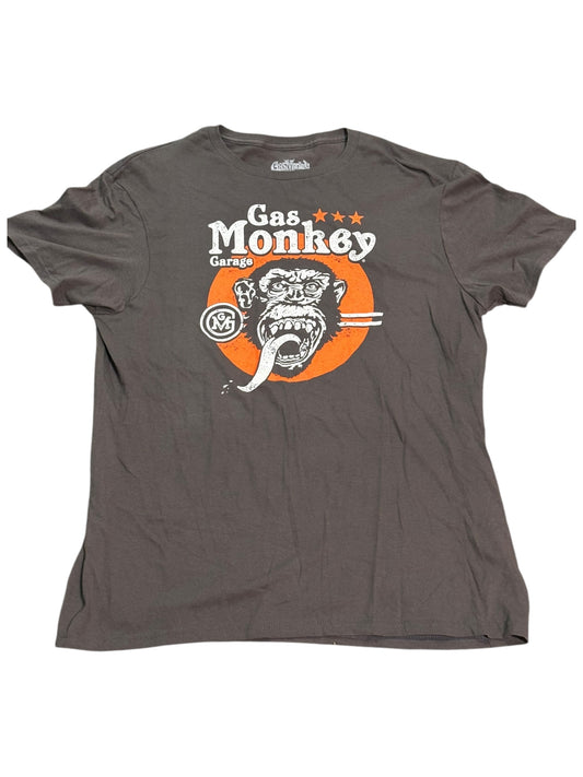 Gas Monkey Garage Logo Mens Gray Graphic Tee Shirt Orange Brown Monkey Face Large L New NWOT