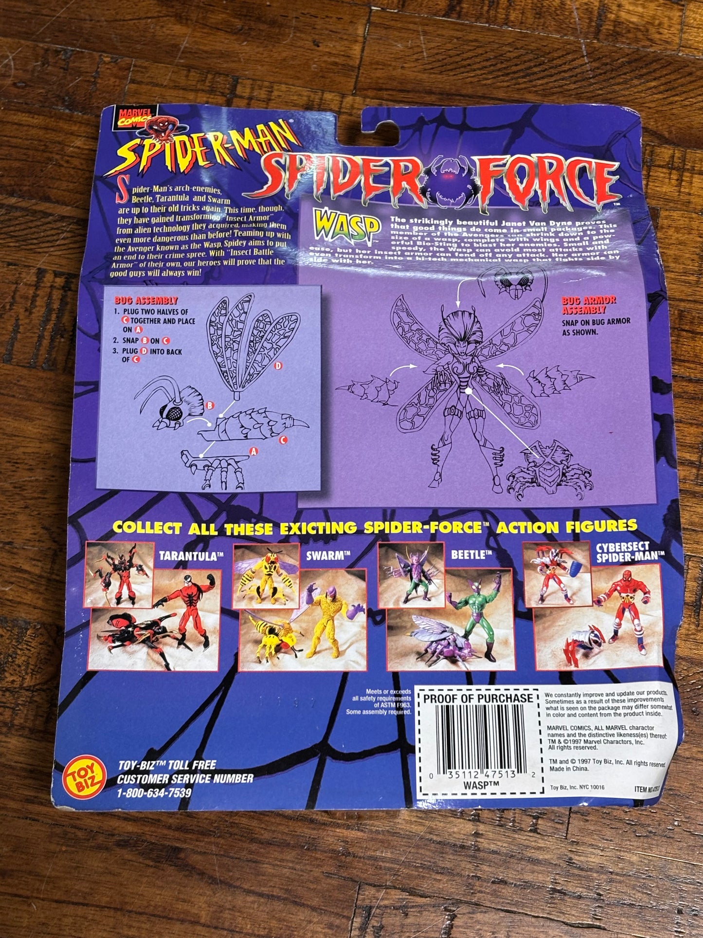 Marvel Comics Spider-Man Spider Force Action Figures Transforming Insect Armor Wasp Toy Biz 1997 5” New