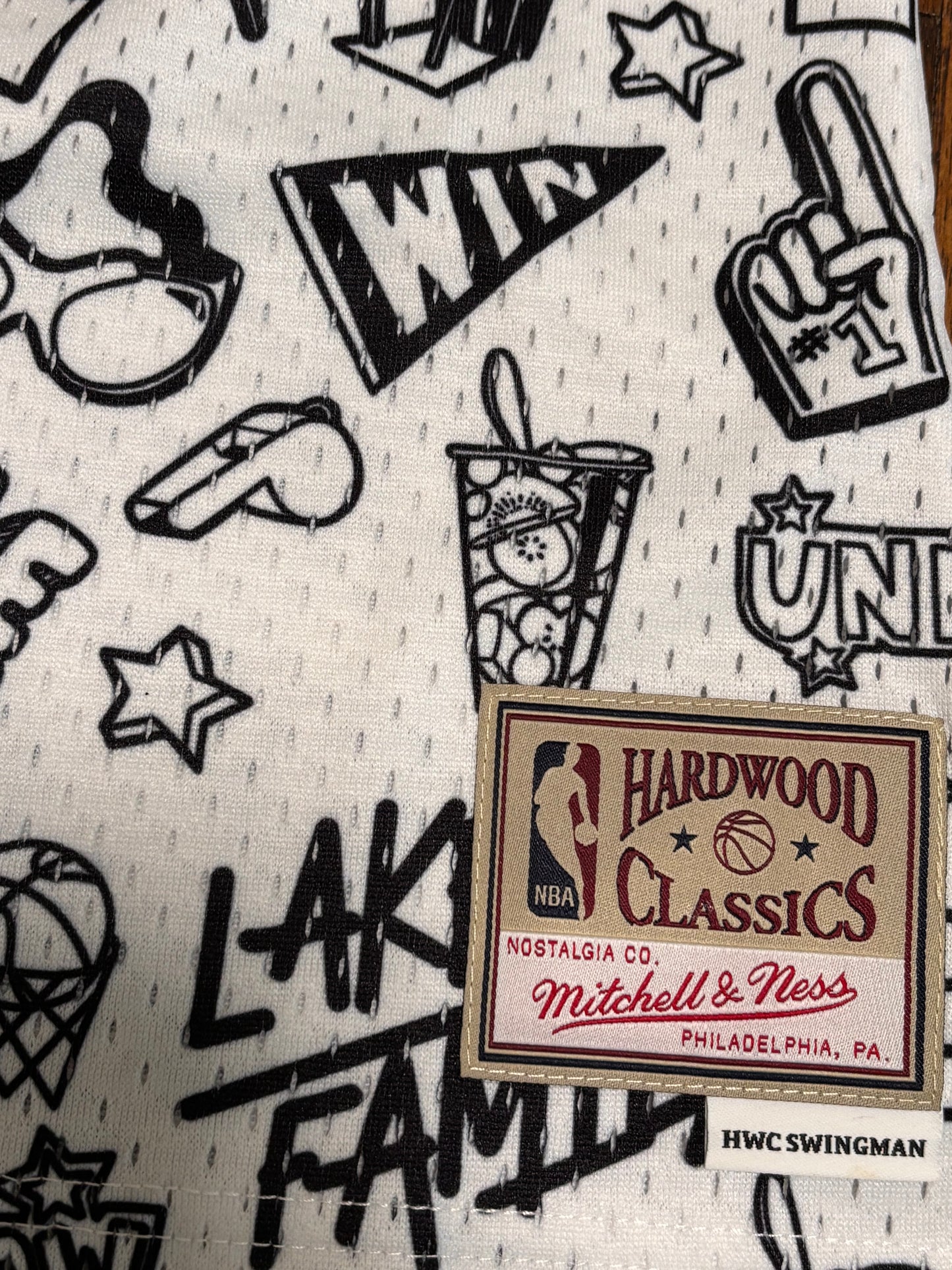 Shaq Shaquille O’Neal Los Angeles LA Lakers Mitchell & Ness HWC Hardwood Classic Doodle Swingman Nba Retro Jersey White Women Medium M New NWOT