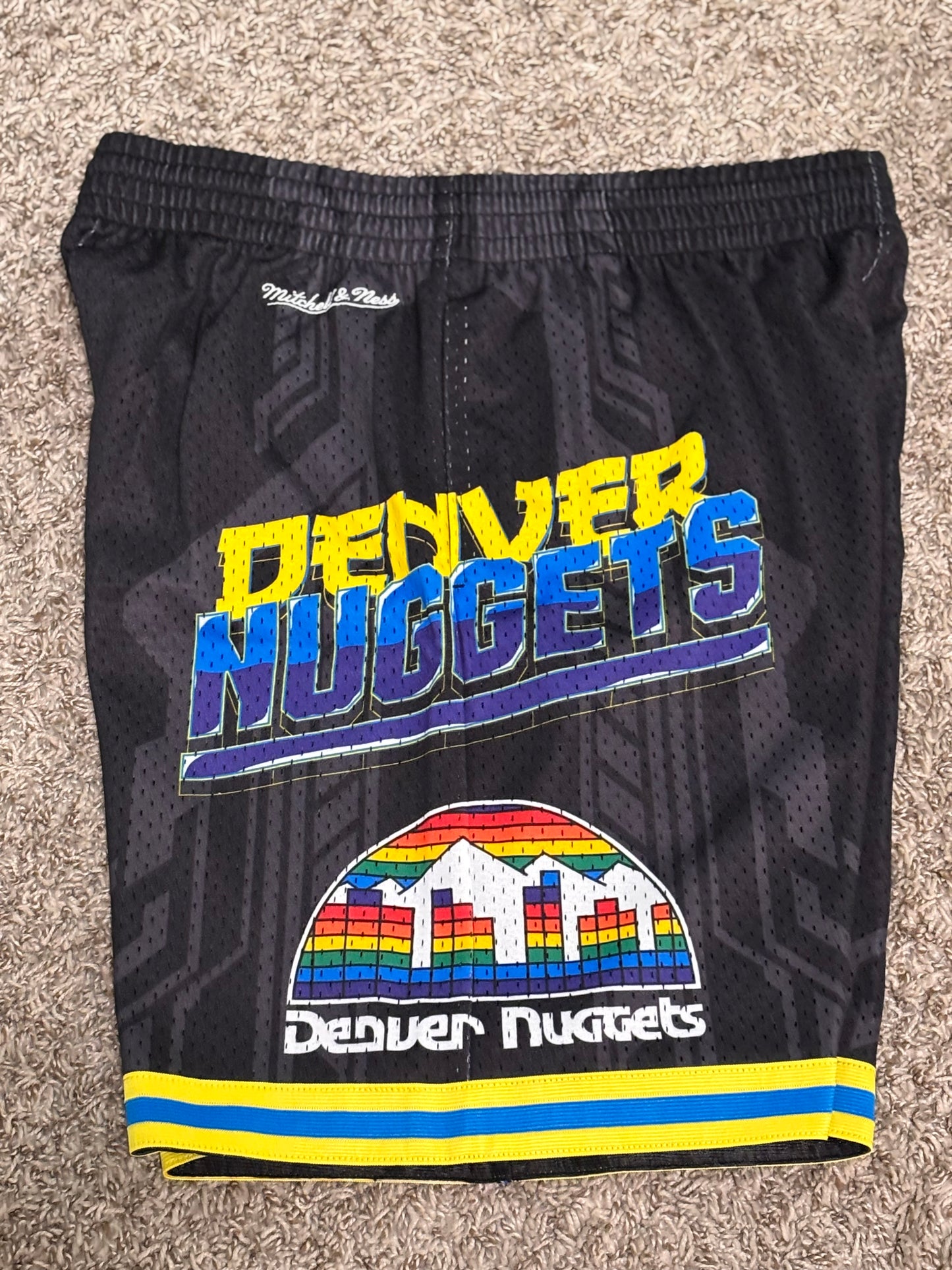 Denver Nuggets Mitchell & Ness NBA HWC Hardwood Classic Black Short Anime Character Art Mens Large L NWOT New
