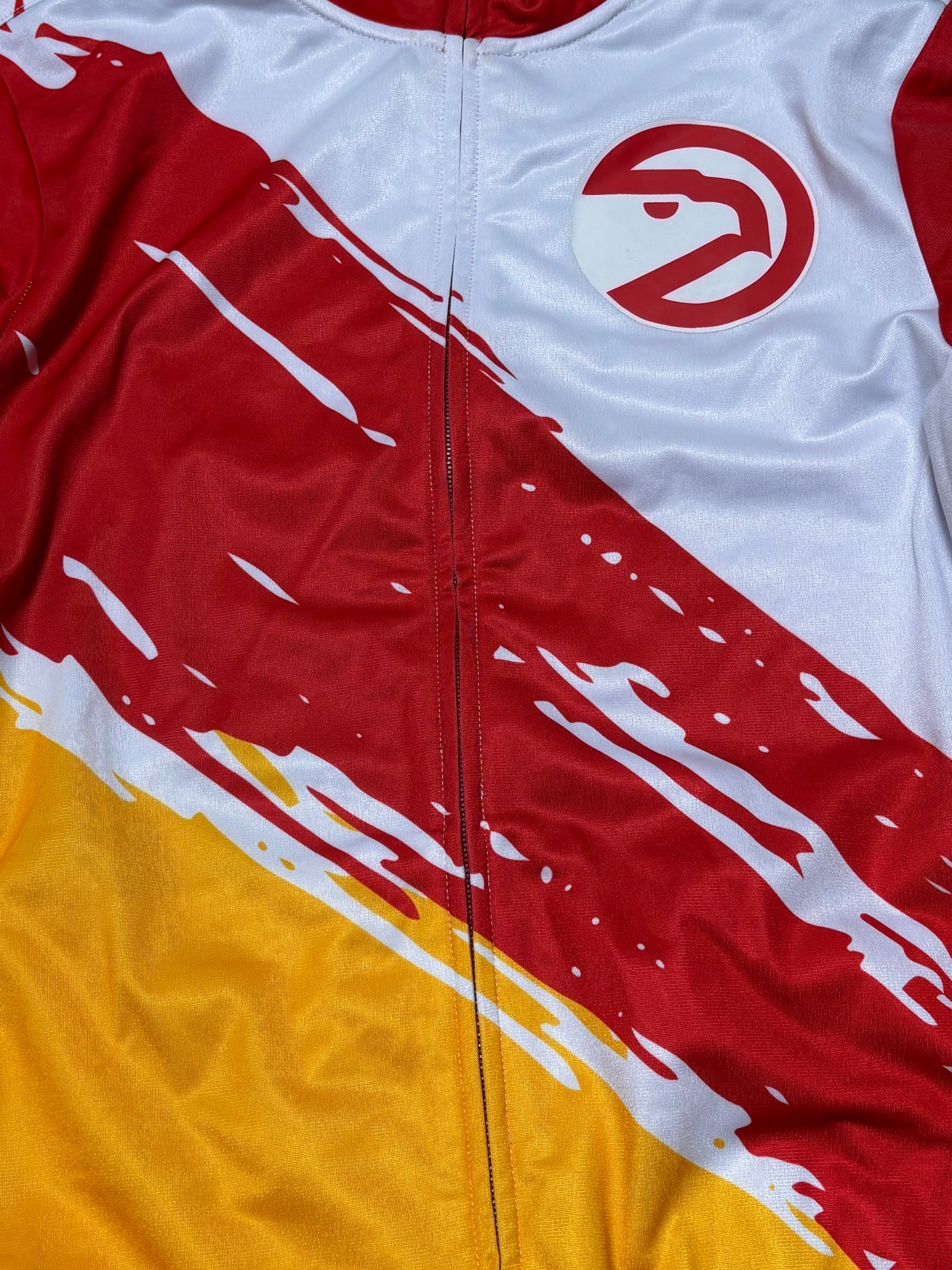 Atlanta Hawks Mitchell & Ness Hardwood Classic HWC NBA Retro Paintbrush Full Zipper Warmup Long Sleeve Jacket Red Yellow Youth Kids Medium M 10-12 New NWOT