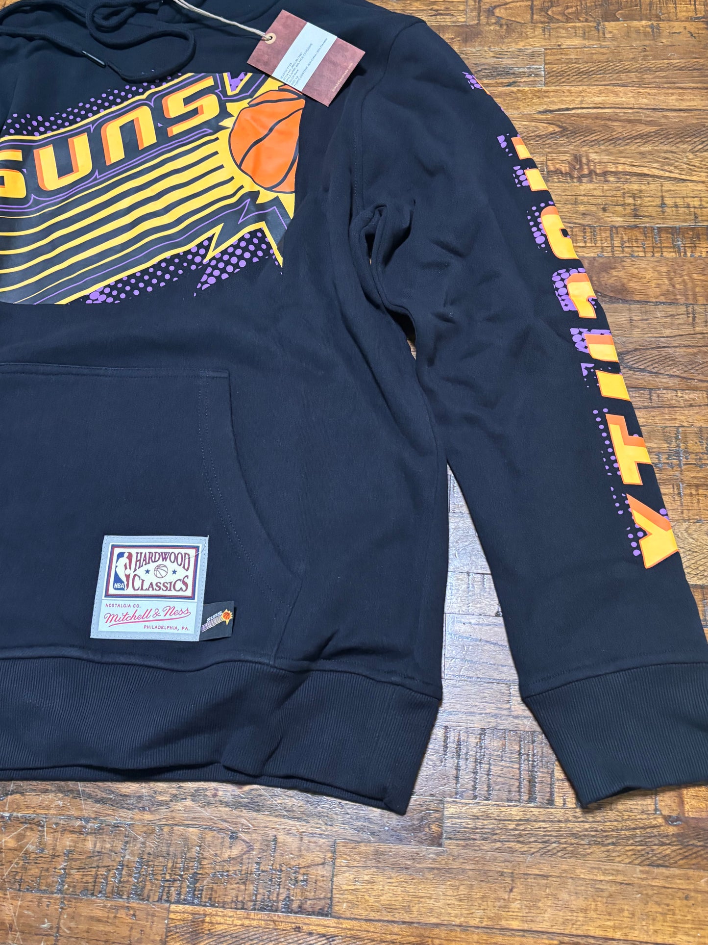 Phoenix Suns Mitchell & Ness NBA Retro Hardwood Classic HWC Big Face 7.0 Fashion Pullover Hoodie Sweat Shirt Black Mens L Large New NWT