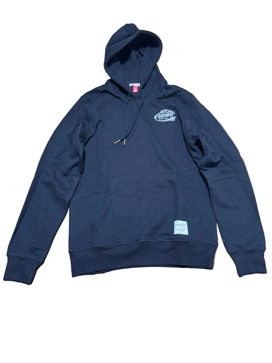 Mitchell & Ness Branded Sports Big Logo Graphic Flag Pullover Sweat Shirt Hoodie Hooded Long Sleeve Tee T Shirt Black White Men’s Large L New NWOT
