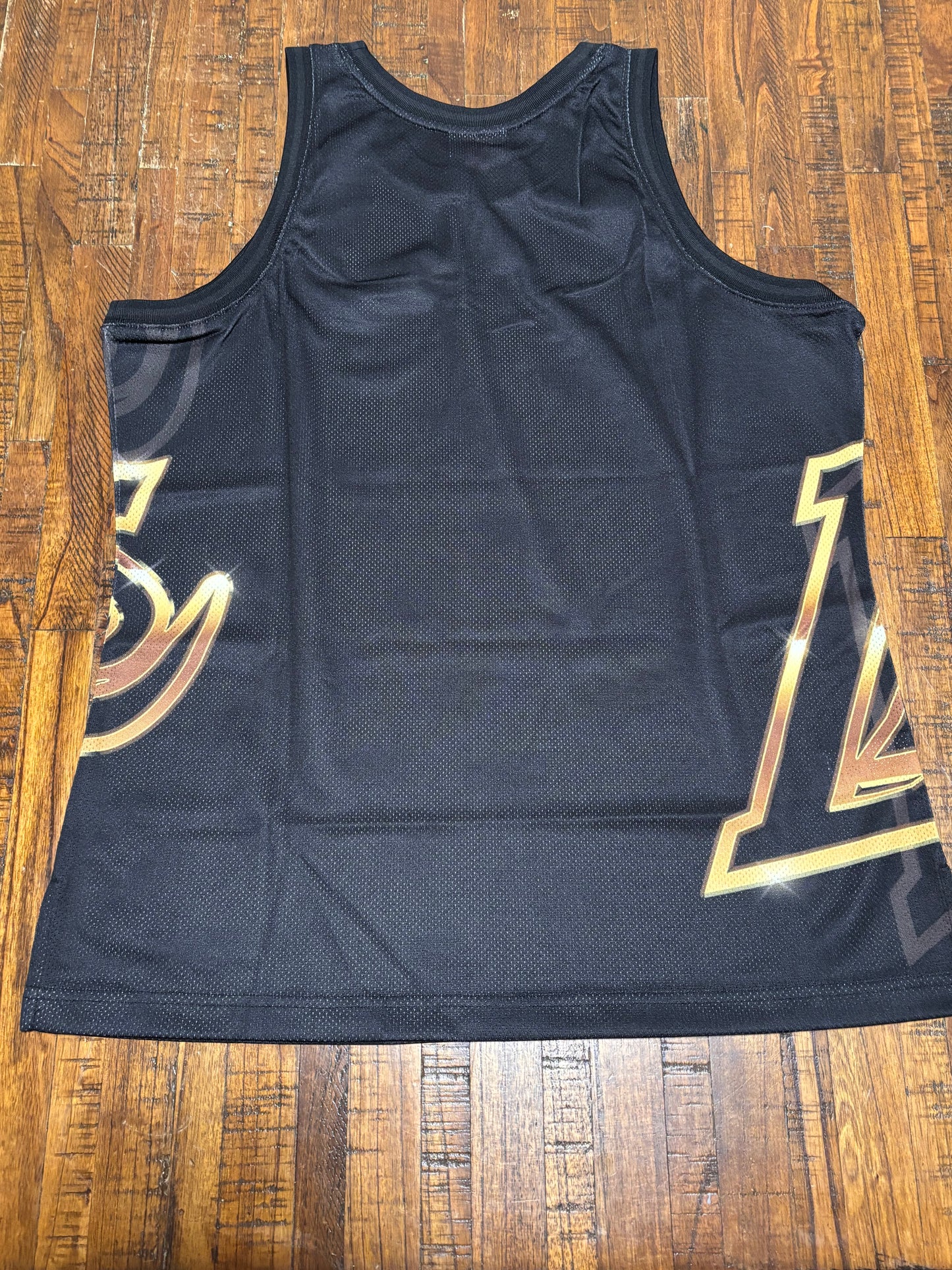 Los Angeles LA Lakers Mitchell & Ness NBA Retro HWC Hardwood Classic Big Face 4.0 Shirt Jersey Tank Top Black Gold Men’s Large L New NWOT