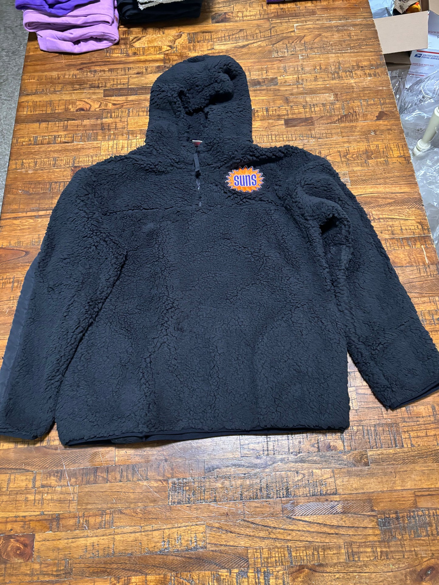 Phoenix Suns Mitchell & Ness NBA Retro Polar Fleece 1/4 Zip Pullover Hoodie Sweater Jacket Black Mens L Large New NWOT