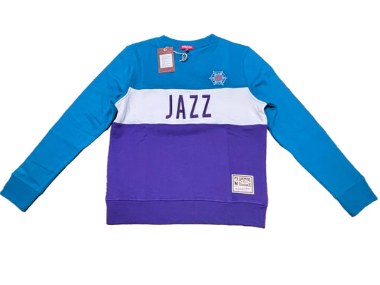 Utah Jazz Mitchell & Ness NBA Retro Hardwood Classic HWC Color Block 2.0 Crew Neck Sweat Shirt Women’s Purple Teal White Medium M New NWT